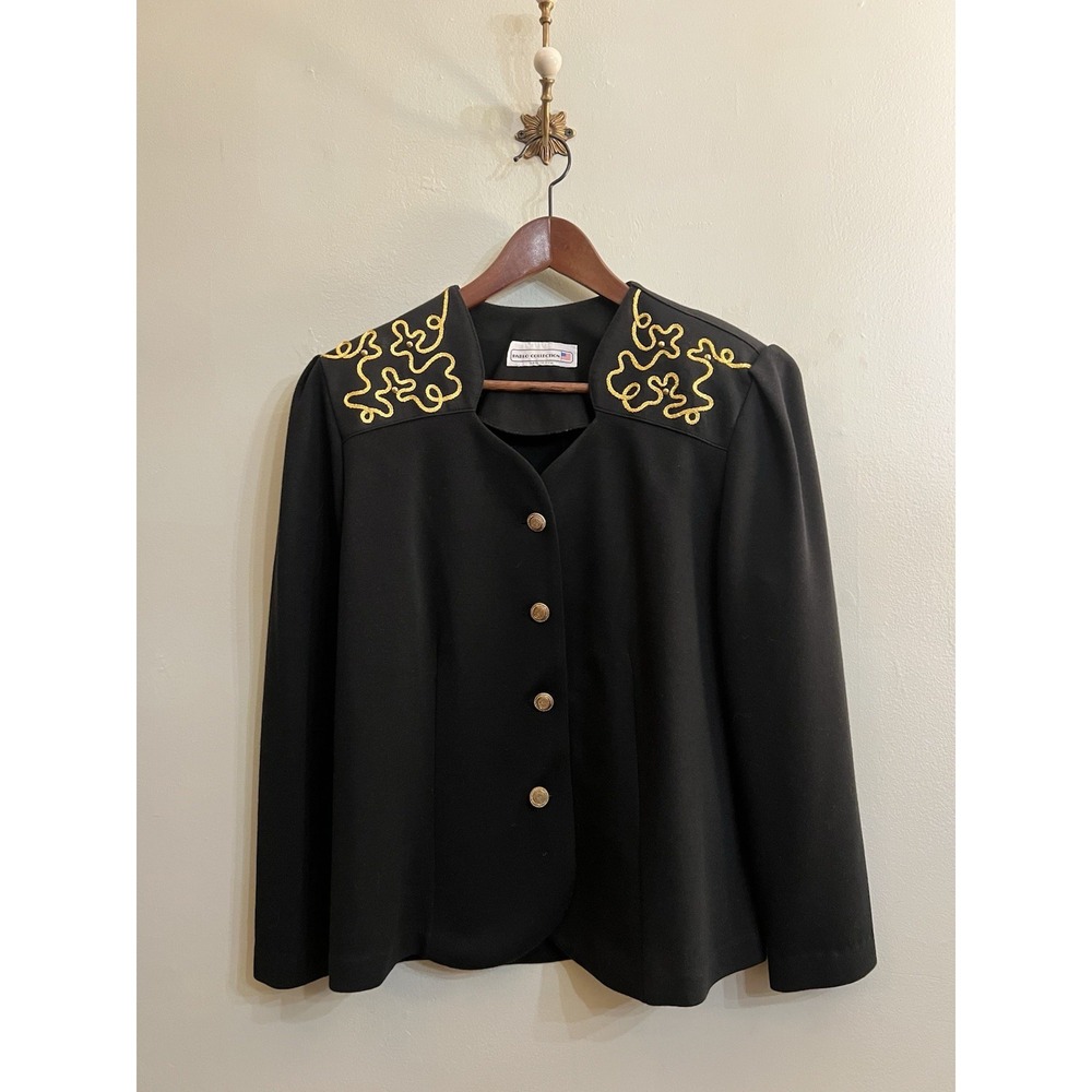 Pablo Collection Black Power Blazer Gold Embroidered; Whimsical Vintage